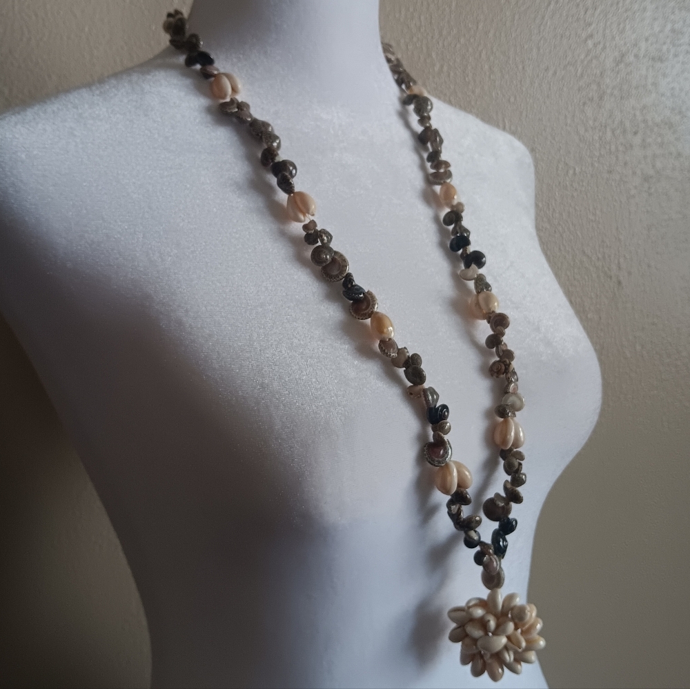 Mermaid Star Cluster Sea Shell Necklace, Vintage Beach Natural Pendant, Ocean